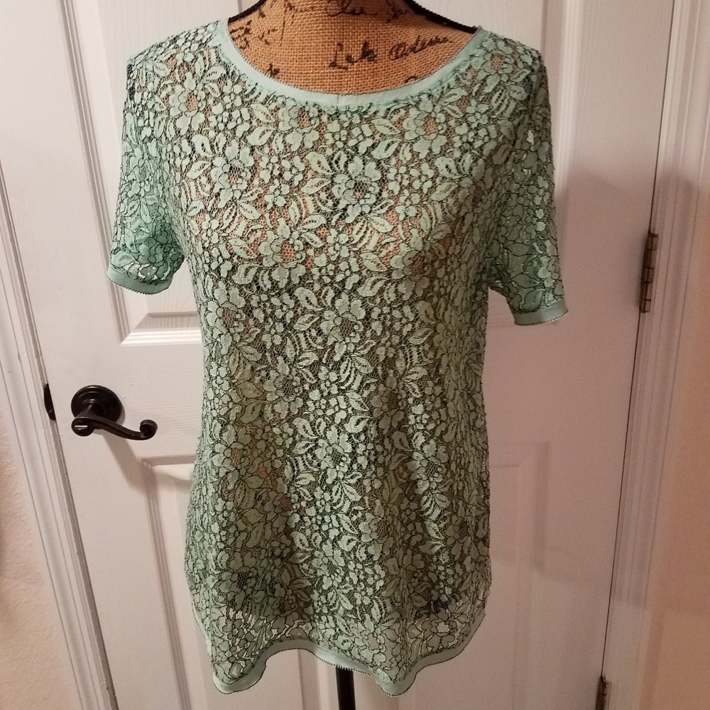 Teal n black see through blouse